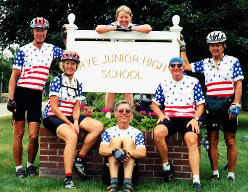 Group of 6 in front of Junior High sign.