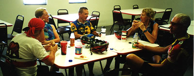 Group eating around table.