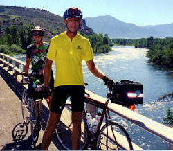 Two riders in front of Snake River.